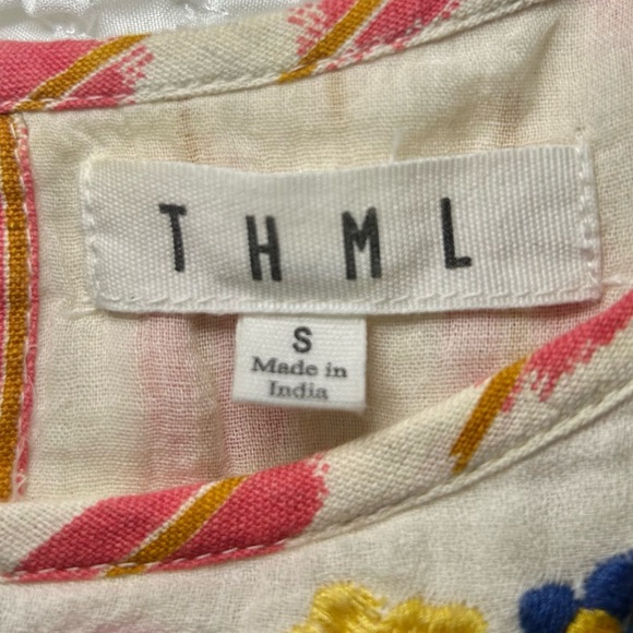 THML Charlene Colorful Floral Embroidered Cotton & Linen Dress Size Small - Picture 14 of 16